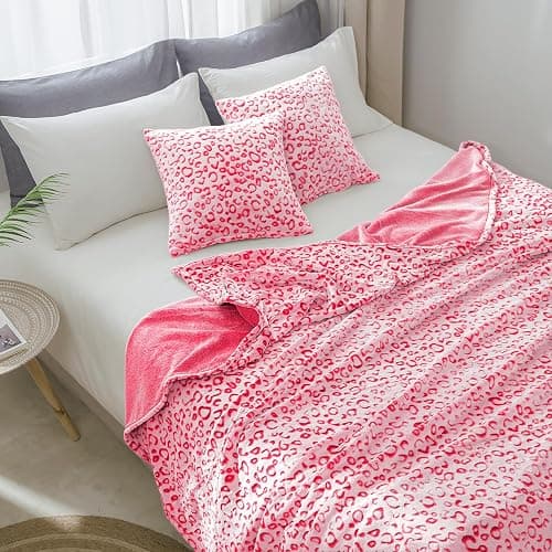 FY FIBER HOUSE Leopard Print Hot Pink Throw Blanket Fluffy Flannel Fleece Soft Throw Home Decor for Couch, 50"X60" thumbnail 8