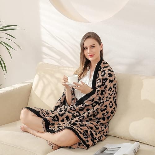 bearberry Fuzzy Leopard Knitted Throw Blanket Soft Cozy Warm Microfiber Blanket for Couch Sofa Bed Travel (Leopard, 50"x60") thumbnail 2