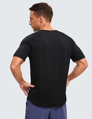 CRZ YOGA Texture Workout Shirts for Men - Lightweight Crewneck Running Athletic T-Shirts Short Sleeve Gym Tops thumbnail 2