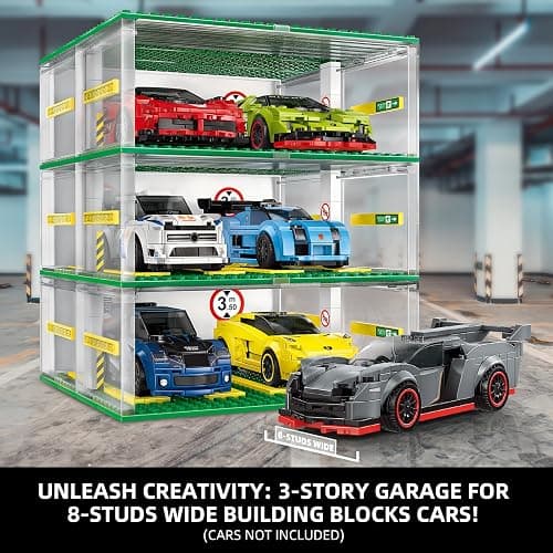 NEWABWN Creative Three-Story Building Block Garage with Display Features, Compatible with Small Lego Cars (130 Pieces), Ideal for 8-Studs Wide Building Blocks Cars (Cars Not Included) thumbnail 3