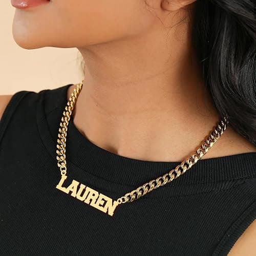 Elemtansy Custom Name Necklace for Men, 18K Gold-Plated Name Necklaces with Curb/Figaro Chain, Personalized Bithday Gifts for Men thumbnail 5