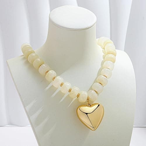 WOWORAMA Chunky Heart Necklaces for Women Colorful Resin Beaded Choker Necklace Gold Puffy Heart Statement Necklace Trendy Acrylic Choker Jewelry thumbnail 5