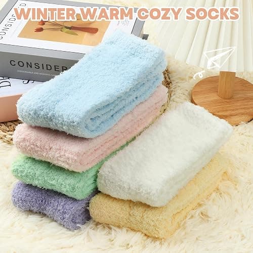 6 Pairs Womens Fuzzy Socks Winter Warm Soft C/ozy Fluffy Microfiber House Sleeping Slipper Socks Christmas Gifts thumbnail 2