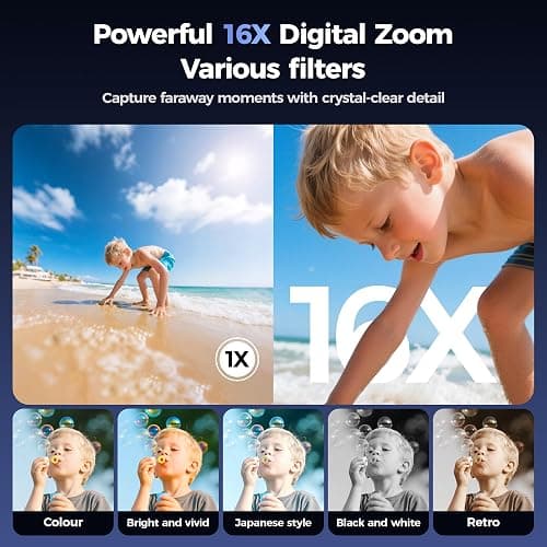 Digital Camera 4K for Photography Vlogging: 64MP Cameras for Video - 16X Zoom Photo Camera Gifts for Teens Ages 8-18 - 180°Flip Screen Compact Cámara - Point and Shoot Digital Cameras for YouTube thumbnail 4