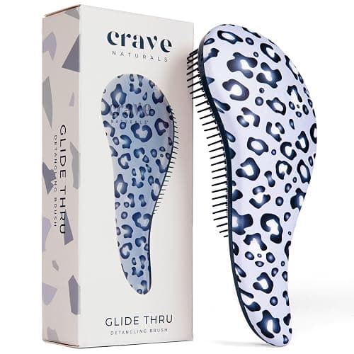 Crave Naturals Glide Thru Detangler Brush - Curly Hair Brush for Women and Kids - Wet and Dry Comb for Adults - Soft Flexible Bristles for Gentle Use - Styling Tool for Curls - Blue Cheetah - Image 1