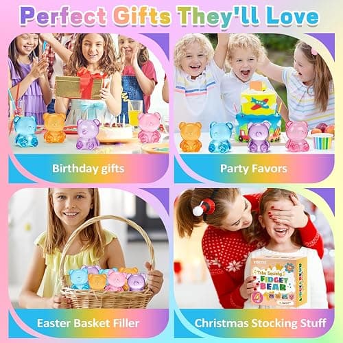 VISCOO 4 Pack Stress Bear Squishy Ball, Bear Squishy Toys,Slow Rising | Sugar Filled Fidget Toys for Stress Relief, Slow Rising Stress Balls for Kids - Squeeze Balls Party Favors Birthday Gifts thumbnail 6