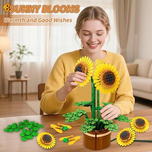 kiothdre Sunflower Building Set Flowers with Vase, Botanical Collection Kit for Adults - 739PCS Sunflowers Bouquet, Valentine Gifts for Adults Women thumbnail 2