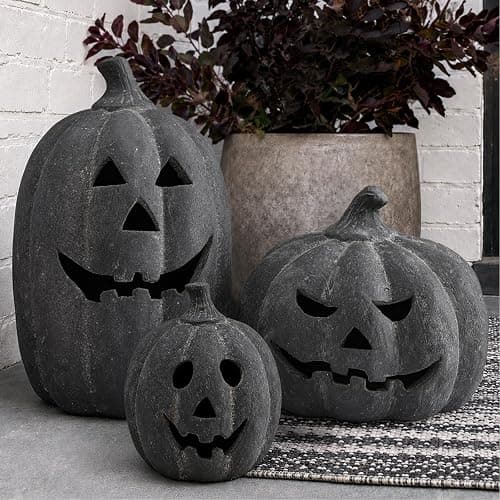 Halloween Decorations Outdoor - Fall Decor - 15" H Black Handmade Terracotta Jack O Lantern Pumpkin - Indoor Outside Gothic Festival House Centerpiece Decoration for Table Garden Living Room Mantel - Image 1