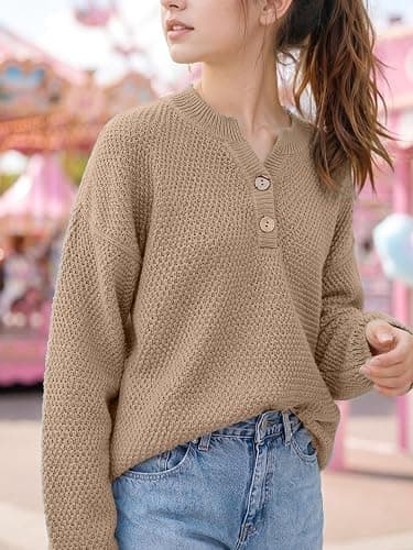 Girls Winter Sweaters 2026 Fashion Teen Tops Henley Kids V Neck Long Sleeve Loose Shirts Fall Warm Clothes thumbnail 2