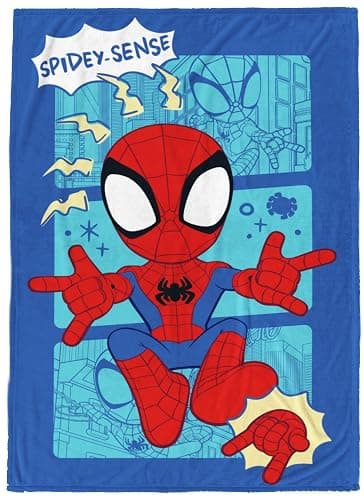 Jay Franco Kids Plush Throw Blanket – Soft & Cozy Fleece Throw for Bedroom & Couch Décor, Official Licensed Product, Blue - Spidey & Friends, 60x90 - Large Blanket - Image 1