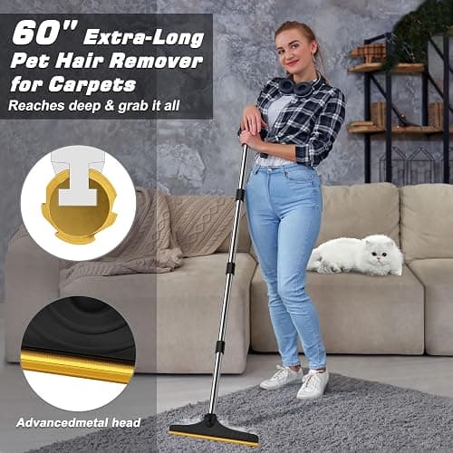 B-Land Carpet Rake for Pet Hair Removal, Reusable Pet Hair Remover with 60” Adjustable Long Handle, Carpet Scraper Dog Cat Hair Remover Tool for Rugs, Mats thumbnail 2