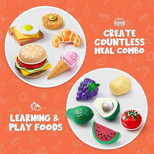 JOYIN 50 pezzi di giocattoli alimentari cibo giocattoli accessori cucina gioco educativo di ruolo con frutta pane verdura per bambini thumbnail 4