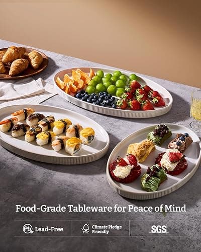 famiware Large Serving Platters Set of 3 Sizes - Oval, Matte White | 16"/14"/12" Fine Stoneware Serving Trays for Party, Entertaining for Food, Turkey, Appetizer, Microwave Dishwasher Safe thumbnail 5