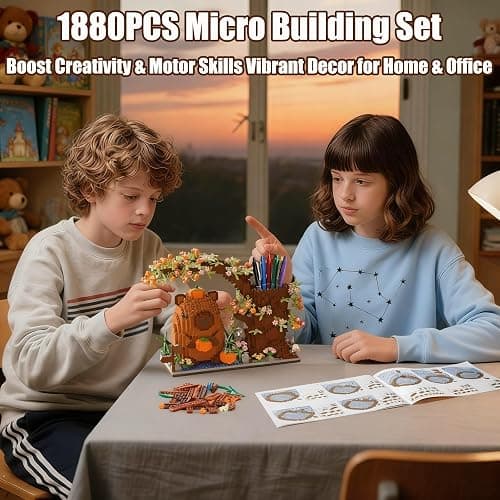 Capybara Building Blocks Set -1880PCS Cute Animals & Flowers Building Bricks Kit Kawaii Capybara Gifts Toy for Kids Age 12+, Capybara Stuff Pen Holder&Desk Organizer, Arts &Crafts for Boys Girls Adult thumbnail 5