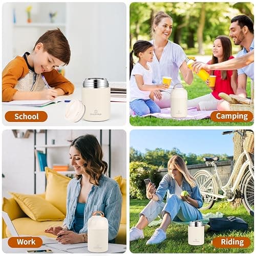 Dreamhigh® Thermos Alimentaire Chaud 850 ml, Acier Inoxydable Boite Repas Isotherme avec Poignée, boite alimentaire isotherme avec Cuillère, sans BPA, pour Ecole, Bureau, Camping (Blanc) thumbnail 7