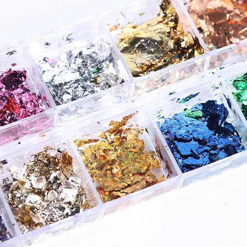 Holographic Nail Glitter Foils, 12 Colors Sparkly Ultra-Thin Aluminum Foil Nail Art Flakes Design, Laser Nail Sequins Acrylic Supplies for Women Girls Manicure Charms Decorations, DIY 3D Nail Art Tips thumbnail 2