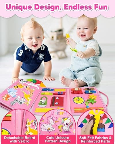 Exorany Busy Board Montessori Toys for Toddler Girl Birthday Gifts, Busy Book Sensory Learning Toys for Toddlers, Toddler Girl Airplane Car Travel Toy Educational Activities thumbnail 5
