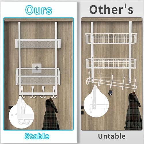 Kaiferty Over The Door Hooks Organizer, Door Hanger Towel Rack Mesh Basket with 12 Hooks,Over The Door Storage Coat Hooks Behind Door Organizer for Bathroom,Bedroom,Kitchen,Office (White, 3-Tier) thumbnail 4