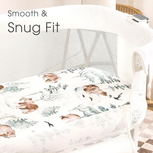 Stretchy Bassinet Mattress Sheets, Ultra Soft Bassinet Sheet 2 Pack, Universal Fitted for Oval Hourglass Rectangular Bassinet Mattress Pad Safe and Snug, Stylish Pattren of Bear and Wolf Print thumbnail 4