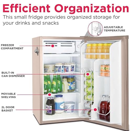 Frigidaire Retro Compact Fridge with Chiller, 3.2 cu ft Countertop Fridge with Built-In Bottle Opener, Compact Refrigerator for Office, Bedroom, Dorm Room or Cabin - 16.5" D x 19" W x 31" H (Coral) thumbnail 5