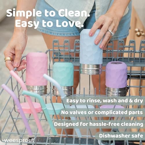 WeeSprout 2-in-1 Drinking Cups for Kids, Durable Stainless Steel Tumbler for Smoothies, Silicone Straws with Stoppers, Premium Plastic Twist Lids, Easy-Grip Sleeves, Set of 4 Dishwasher Safe Kid Cups thumbnail 6