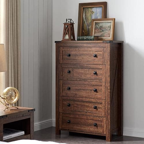 T4TREAM Farmhouse 5 Drawers Dresser Chests for Bedroom, Wood Rustic Tall Chset of Drawers,Dressers Organizer for Bedroom, Living Room,Hallway, Reclaimed Barnwood thumbnail 9