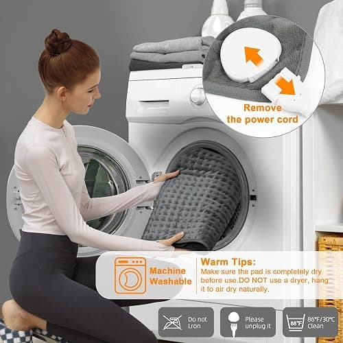 Deepsoon Heating Pad,Electric Heating Pads for Back,Neck,Abdomen,Moist Heating Pad for Shoulder,Knee,Arms,Legs,Dry/Moist Heat & Auto Shut Off,Birthday Gifts for Men and Women,Dark Gray,24x12 Inch thumbnail 5