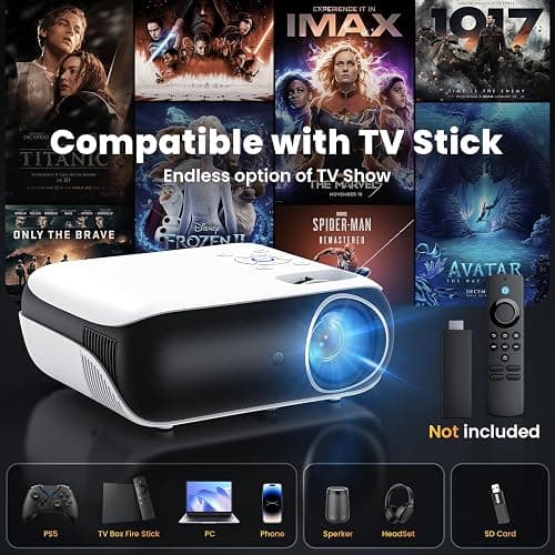 HAPPRUN Projector, Native 1080P Bluetooth Projector, Portable Outdoor Movie Projector, Full HD Mini Projector with Speaker for Home Bedroom, Compatible with Smartphone,HDMI,USB,AV,Fire Stick,PS5 - Native 1080P thumbnail 5