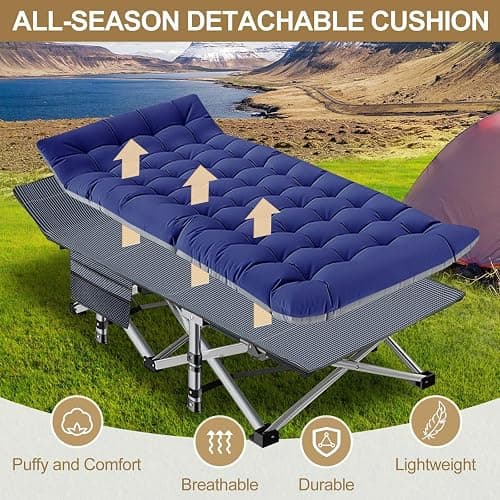 DoCred Oversized XXL Folding Camping Cot with Mattress, 2 Pack 32" Wide Cot | Heavy Duty Sleeping Cot Bed for Adults Portable Outdoor Bed with Carry Bag, Travel Camp Cots thumbnail 6