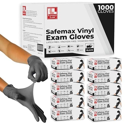 London Labs Black Synthetic Vinyl Exam Gloves Powder Free and Latex Free - Image 1