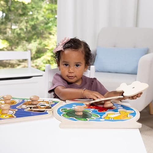 Melissa & Doug Wooden Jumbo Peg Puzzle 2-Pack – Fish Bowl, House Pets, 3-Piece for Toddlers Boys and Girls, Ages 1+ Years thumbnail 5