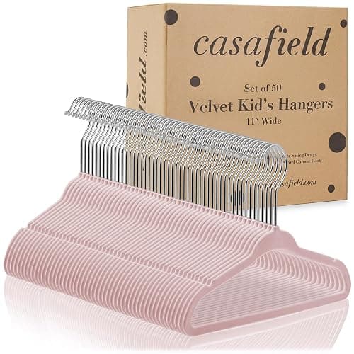 Casafield 50 Velvet Baby Hangers - 11" Size for Infant & Toddler Clothes - Light Pink thumbnail 6
