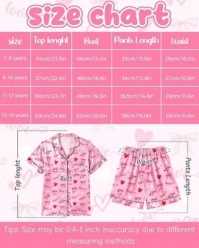Sylfairy Girls Pajamas Silk PJS Set Pink Bow Satin Sleepwear Short Sleeve Jammies for Kids Button-Down Nightwear size 7-14 thumbnail 6