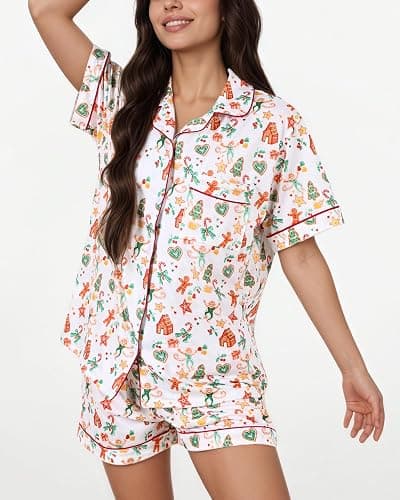 Zuafy Women's Pajamas Set Button Down Ladies Summer Pajamas Monkey Printed Sleepwear Short Sleeve 2 Pc Pjs for Birthday Gift thumbnail 4