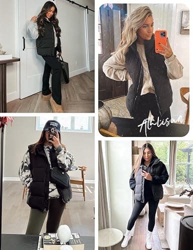Athlisan Womens Zip Up Puffer Vest Stand Collar Sleeveless Padded Jacket Coat thumbnail 2