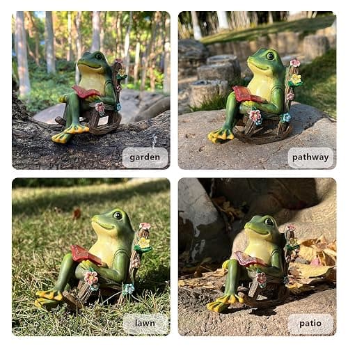 Solar Garden Statues Miniature Frog Figurine Decor with Succulents and 7 LED Lights Outdoor for Patio Yard Balcony Lawn - Unique Birthday Housewarming Festival Gifts for Wife Family Friends - frog thumbnail 6