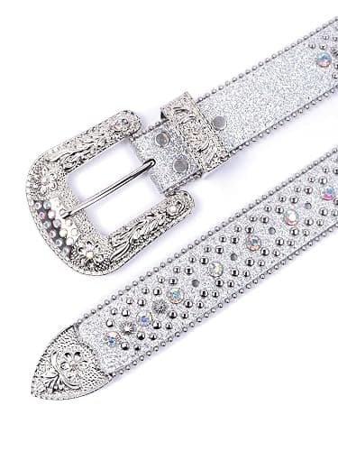 Strapvia Rhinestone Bling Gothic Belt with Crystal Diamond for Halloween - Western Cowboy/Cowgirl Belt for Jeans thumbnail 4