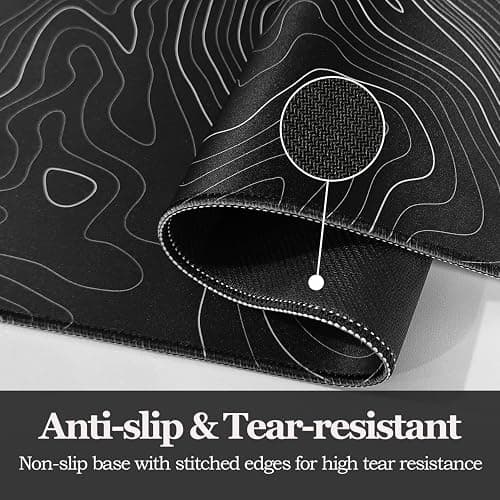 Niviy Tapis de Souris XXL 900X400mm sous Main Ergonomique pour Bureau/Maison Base en Caoutchouc Antidérapante Tapis de Bureau à Bords Cousus Noir Topographic Contour thumbnail 5