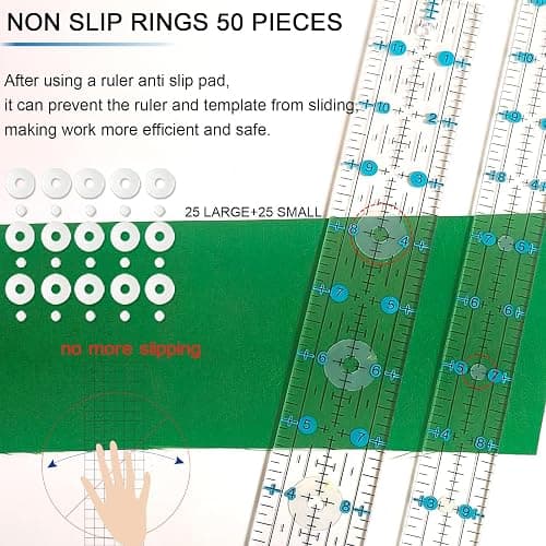 HLZC Quilting Ruler, Sewing Ruler, 8 Pack, Acrylic Quilting Templates(6"x17", 3"x17", 2"x16", 1.5"x12", 1"x12", 1"x6", 8"x3"), Non Slip Rings 25 Pieces, Sewing and Quilting Supplies - Clear/Blue thumbnail 6