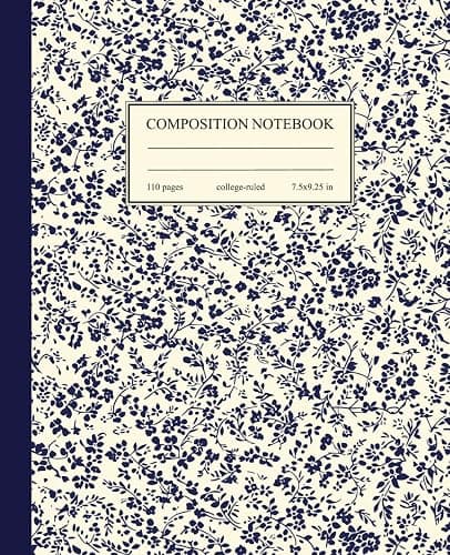 Composition Notebook College Ruled: Vintage Blue Floral Botanical Illustration | Floral Aesthetic Journal for College, School, Office & Work - Paperback - Image 1