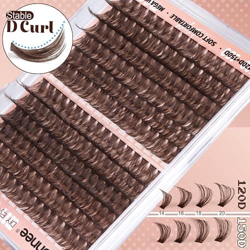 Mavphnee Brown Lash Clusters D-Curly Cluster Eyelash Extensions 14-20MM Mega Volume Lash Extensions Clusters Long Cluster Lashes Dark Brown Natural Individual Lashes (192 Pcs, 120D+150D) thumbnail 5