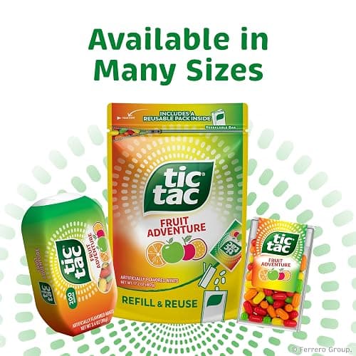 Tic Tac Bulk Fruit Adventure Refill Bag, On-the-Go Pocket-Sized Mints, Includes Empty Refillable Pack, 17.2 oz thumbnail 7