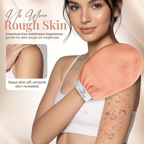 L'Exfose Kessa Hammam Deep Exfoliating Glove 2pc - Korean Exfoliating Mitt for Shower Ideal for Dead Skin Remover, Keratosis Pilaris & Self-Tanning to Improve Skin Tone Made with 100% Natural Viscose thumbnail 3