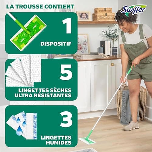 Swiffer Sweep + Mop, Broom & Mop Alternative, Dry & Wet Floor Cleaner for Dirt, Dust, Hair, All Purpose Cleaning Tool for Home, Bathroom, Kitchen, Set Includes 1 Sweeper, 14 Dry Pads, 5 Wet Pads Fresh thumbnail 9
