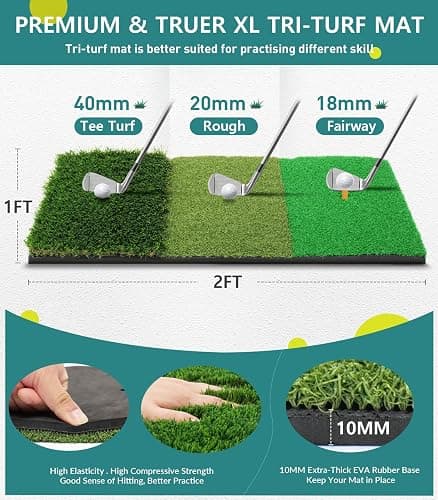 Golf Net: 10x7FT Golf Practice Net for Backyard Driving, Hitting Net with Tri-Turf Mat, Indoor Training Chipping Aid Nets with Reduce Noise Nylon Target, Gifts for Men/Dad/Him thumbnail 5