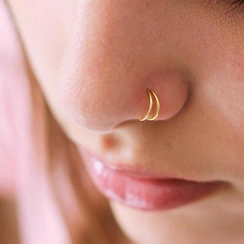 2 PCS Small Cartilage Double-Hoop Helix Conch Piercing Earrings With Cubic Zirconia For Women Trendy 14K Gold Plated Stainless Steel Sets Jewelry thumbnail 2