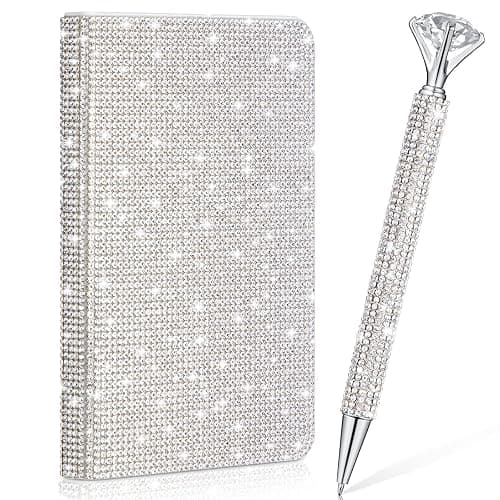 Resholder blue A6 Rhinestone Notebook & Pen Set Bling Diary for Girls | Hard Cover Glitter Journal for Women, Sparkly Desk Accessories Gift for Women, Cute Classroom Supplies for Back to School - Image 1