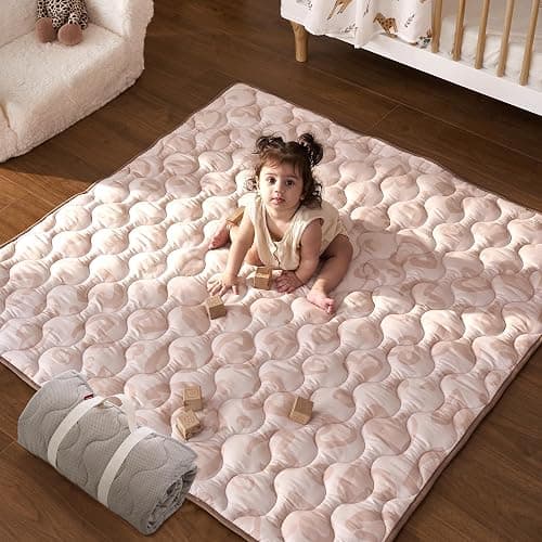 Momcozy Baby Play Mat for Floor, 50x50 Thickened Playpen Mat, Playmate for Baby Tummy Time, Waterproof & Non-Slip, Foldable Outdoor Mat with Carrying Handle, Leopard Heart - Image 1