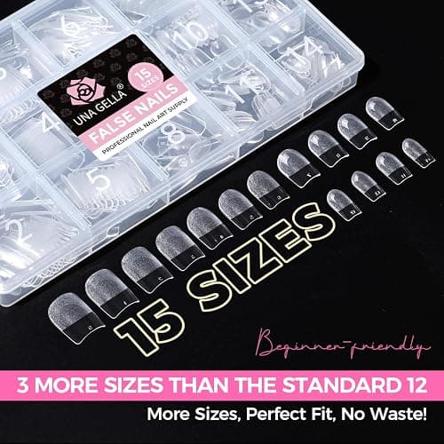 UNA GELLA Gel Nail Tips Square Short, 15 Sizes Short Square Press on Nails | Pre Etched 300pcs Soft Gel Fake Nails Full Cover for Nail Extension Home DIY Salon for Flat & Curved Nail Beds thumbnail 7