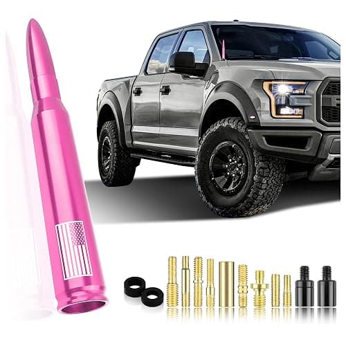 Car Bullet Antenna,Truck Exterior Decoration Accessories Car Vehicle Replacement Antenna Conpatible with Ford F150 RAM 1500 GMC Heavy Duty Pickup Trucks Accessories(New Upgrade Pink-U.S. Flag)… - Image 1